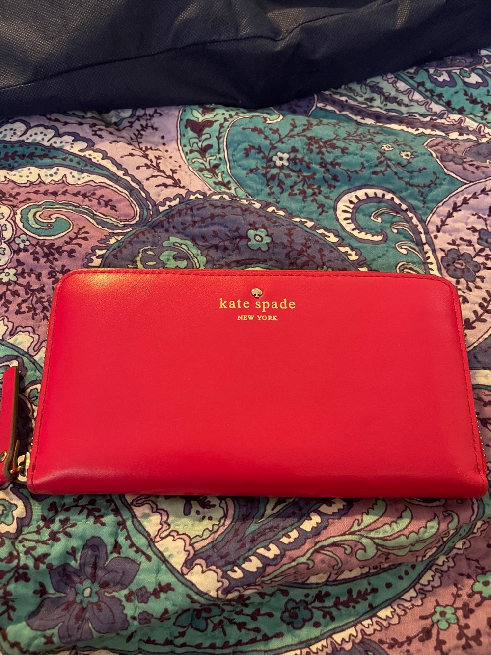 kate spade pink zip-around leather wallet with gold logo